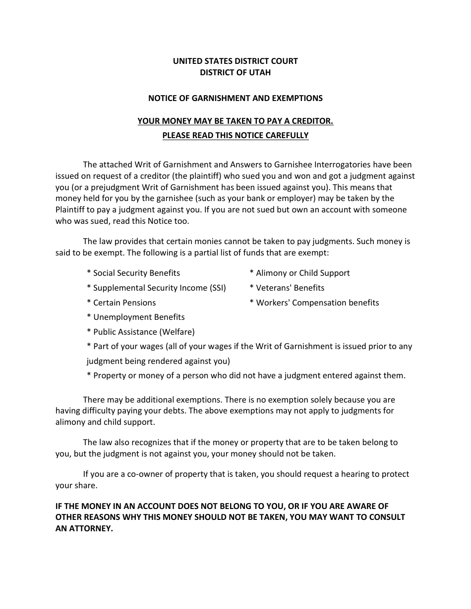 Garnishment Packet - Not for Personal Services - Utah, Page 9