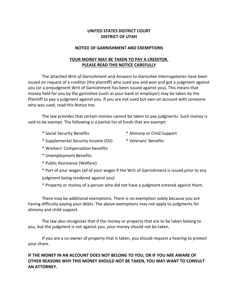 Garnishment Packet - Personal Services (Wage) Continuing Garnishment - Utah, Page 10