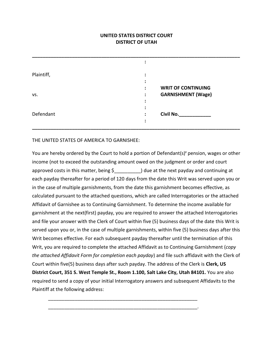 Garnishment Packet - Personal Services (Wage) Continuing Garnishment - Utah, Page 7