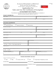 Form ST: EXC-01 Application for Sales and Use Tax Certificate of Exemption - Alabama