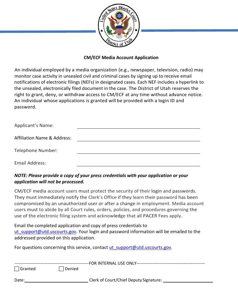 Cm / Ecf Media Account Application - Utah, Page 1