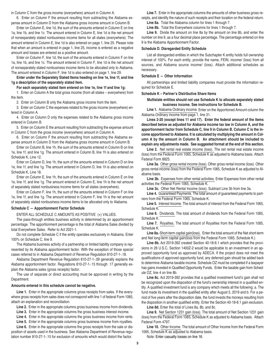 Instructions for Form 65 Partnership / Limited Liability Company Return of Income - Alabama, Page 3