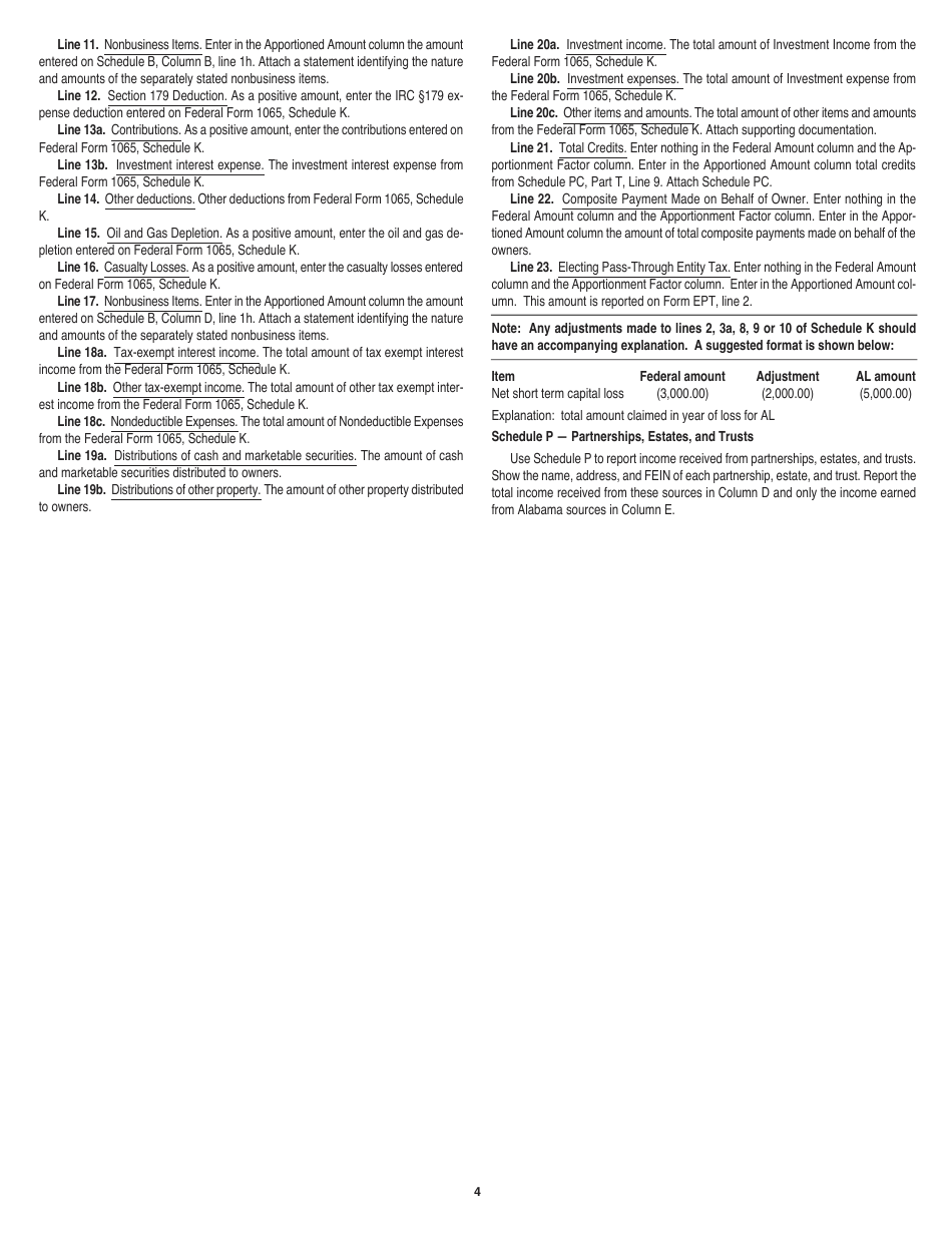 Instructions for Form 65 Partnership / Limited Liability Company Return of Income - Alabama, Page 4