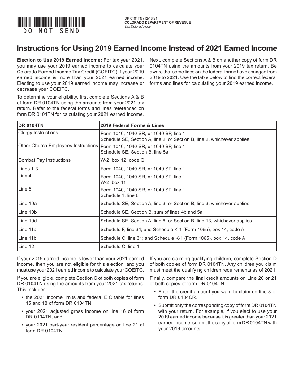 Form DR0104TN Colorado Earned Income Tax Credit for Itin Filers - Colorado, Page 2