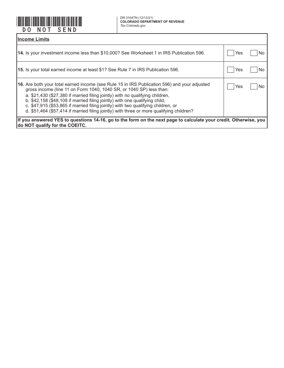 Form DR0104TN Colorado Earned Income Tax Credit for Itin Filers - Colorado, Page 4