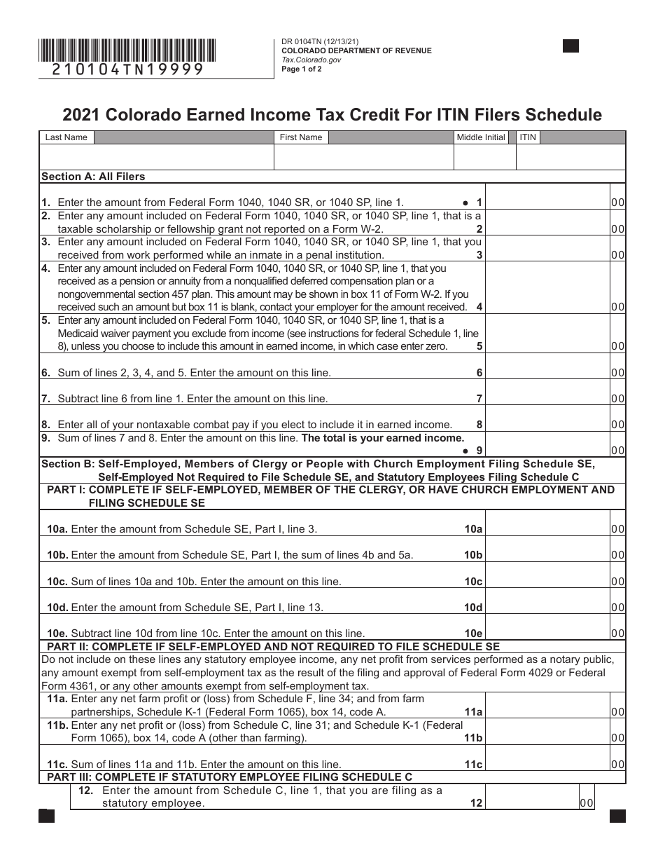 Form DR0104TN Colorado Earned Income Tax Credit for Itin Filers - Colorado, Page 5