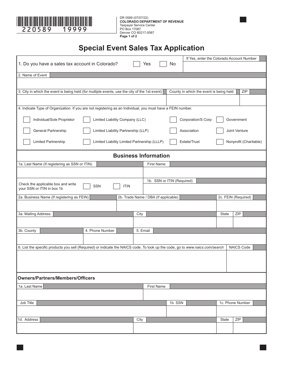 Form DR0589 Special Event Sales Tax Application - Colorado, Page 3