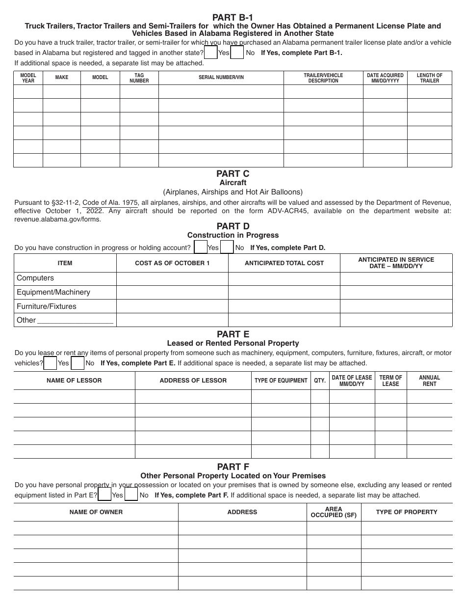 Form ADV-40 Business Personal Property Return - Alabama, Page 3