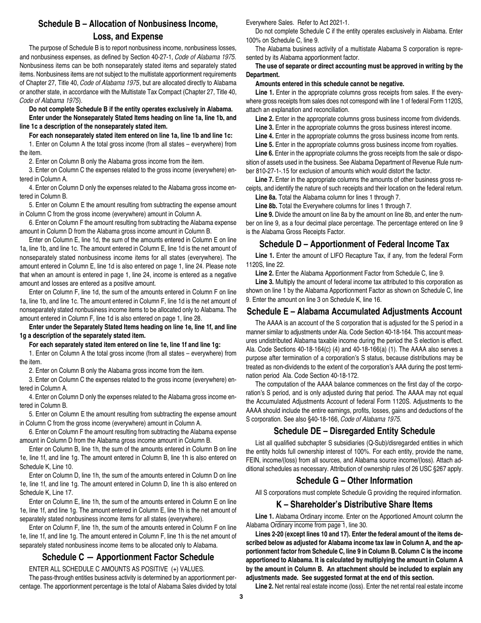 Instructions for Form 20S S Corporation Information / Tax Return - Alabama, Page 3