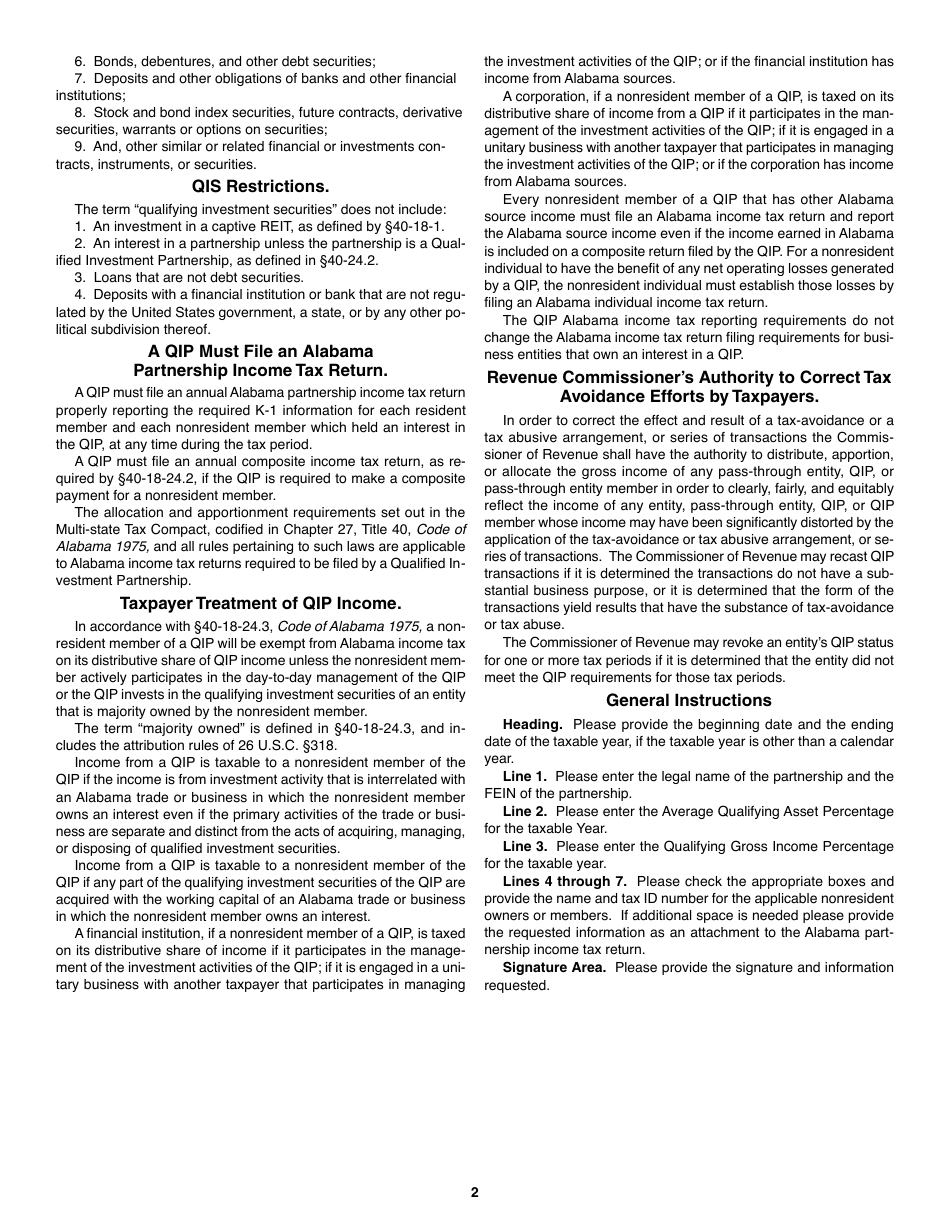 Instructions for Schedule QIP-C Qualified Investment Partnership Certification - Alabama, Page 2