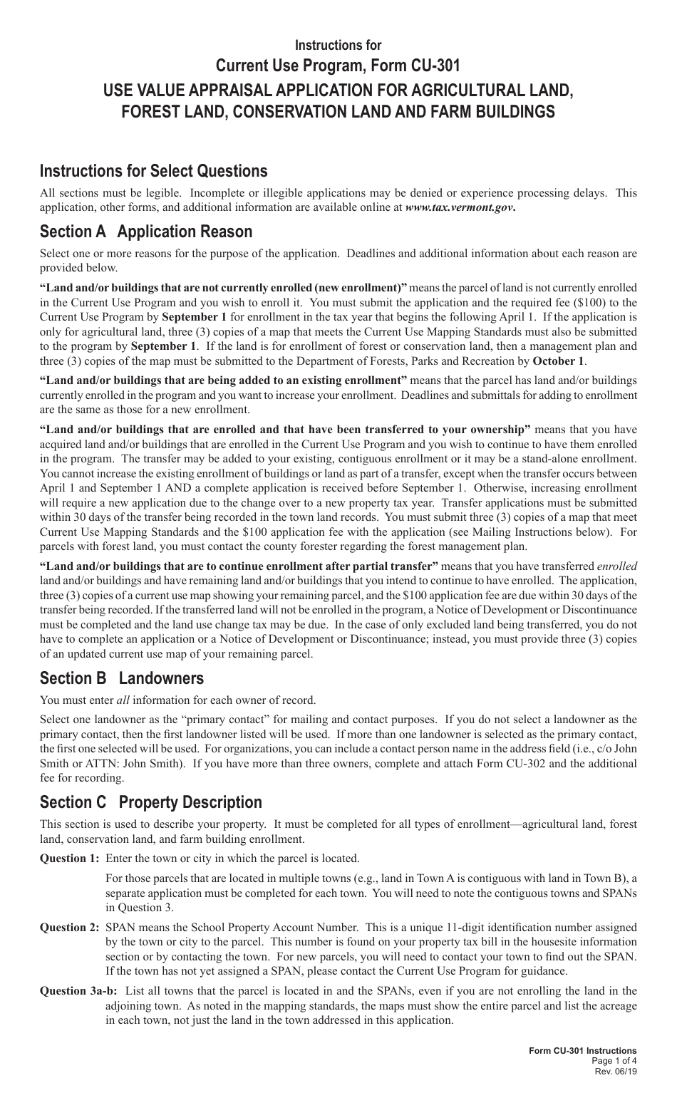 VT Form CU-301 Use Value Appraisal Application for Agricultural Land, Forest Land, Conservation Land and Farm Buildings - Vermont, Page 2
