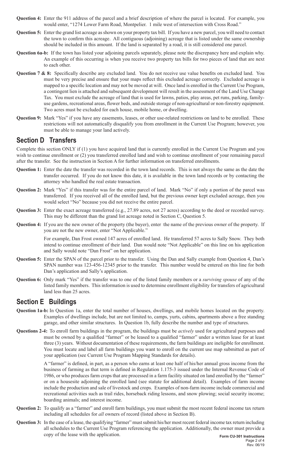 VT Form CU-301 Use Value Appraisal Application for Agricultural Land, Forest Land, Conservation Land and Farm Buildings - Vermont, Page 3