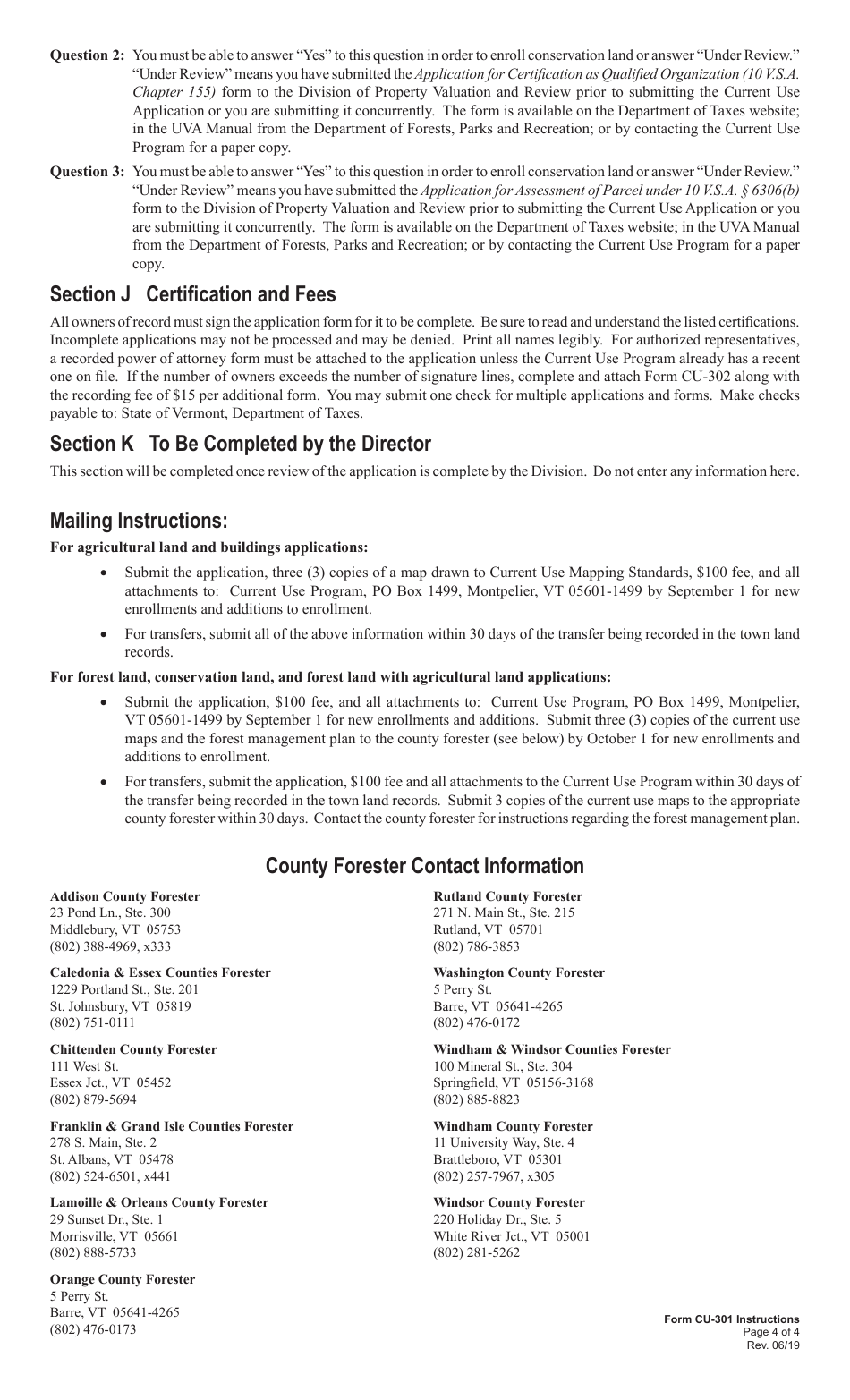 VT Form CU-301 Use Value Appraisal Application for Agricultural Land, Forest Land, Conservation Land and Farm Buildings - Vermont, Page 5