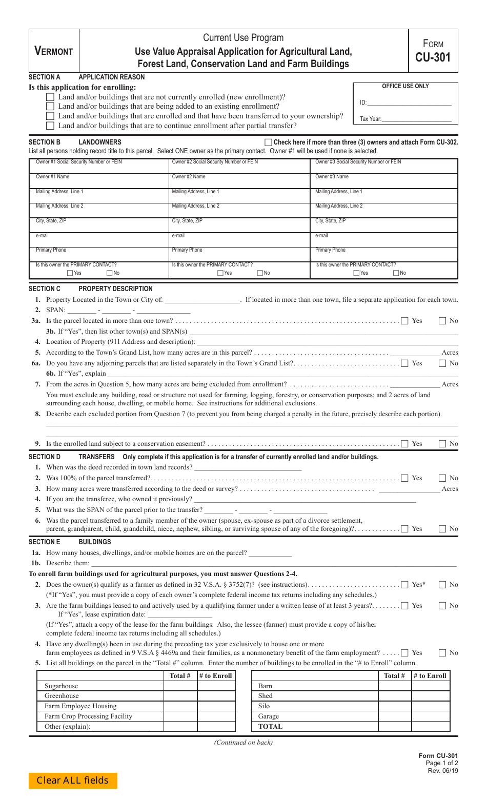VT Form CU-301 Use Value Appraisal Application for Agricultural Land, Forest Land, Conservation Land and Farm Buildings - Vermont, Page 6