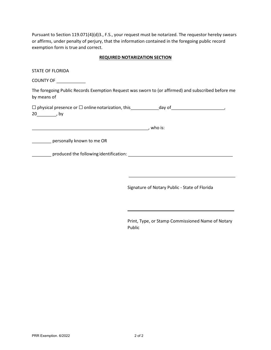 Florida Request for Exemption From Public Records - Fill Out, Sign ...