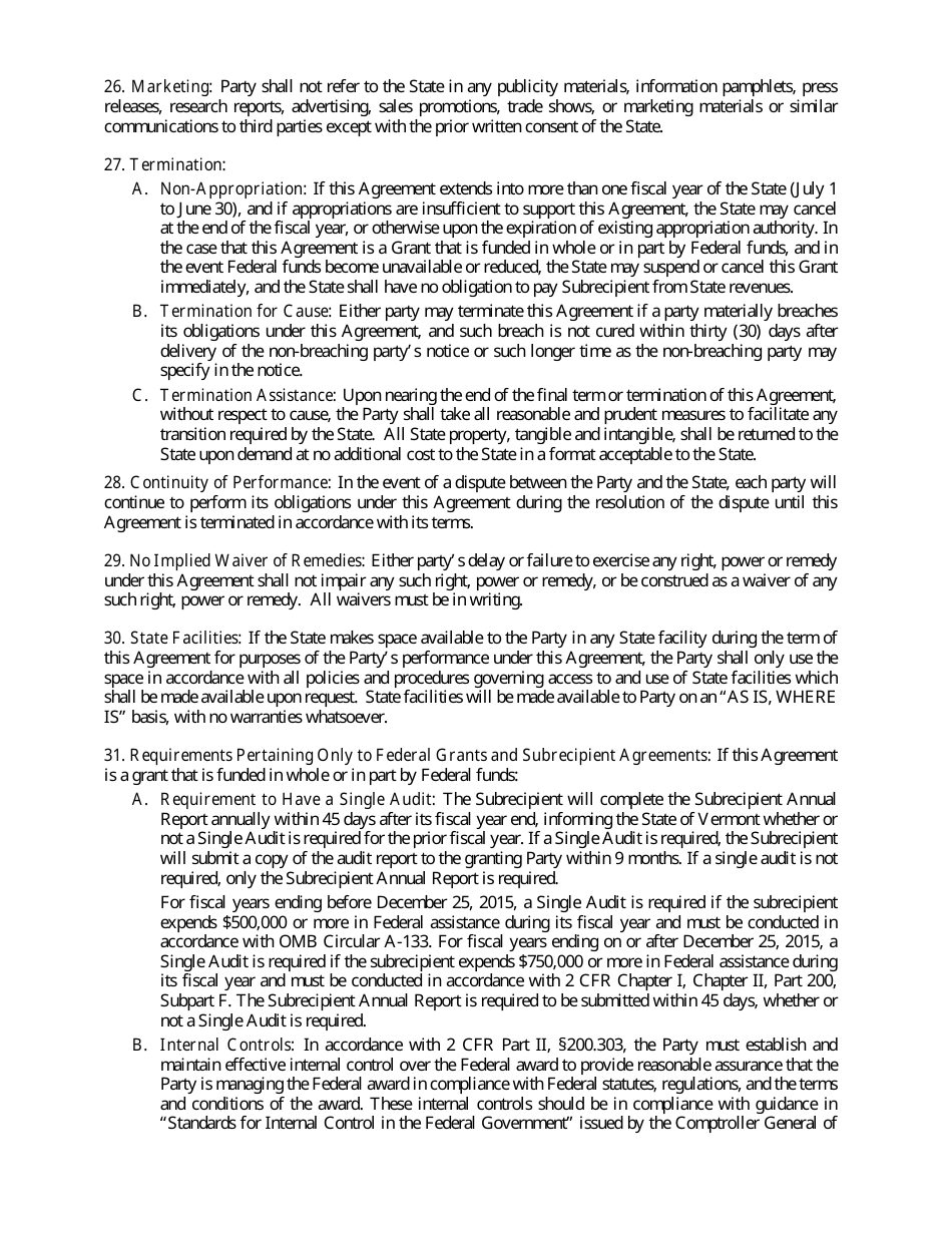 State of Vermont Grant Agreement Application - Vermont, Page 8