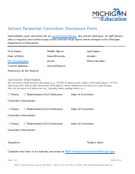 Document preview: School Personnel Conviction Disclosure Form - Michigan