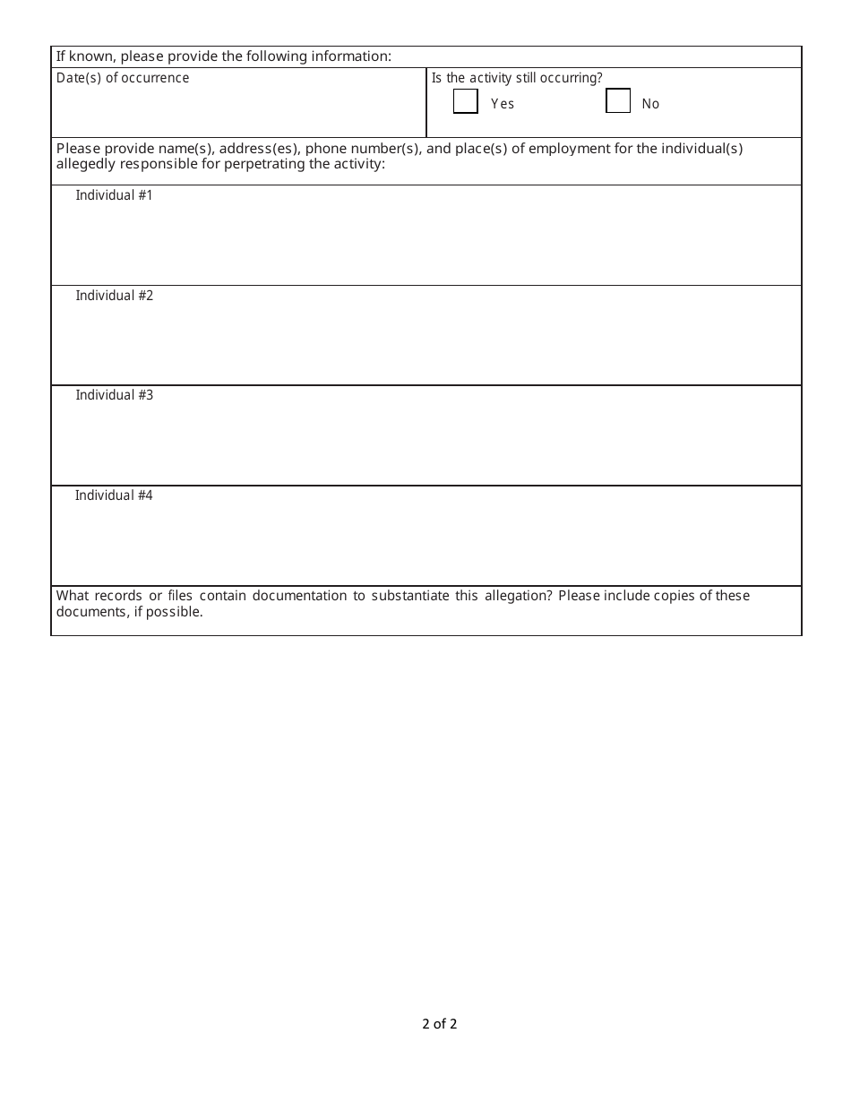 Fraud, Waste or Abuse Reporting Form - Pennsylvania, Page 2