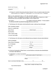 Document preview: Affidavit Verifying Incarceration of the Accused and Seeking Discharge of Liability Pursuant to Tccp Article 17.16(A)(2) - Collin County, Texas