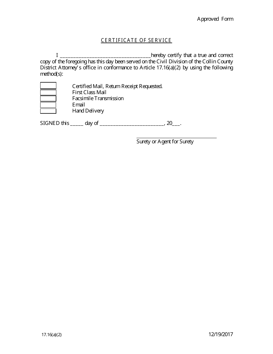 Affidavit Verifying Incarceration of the Accused and Seeking Discharge of Liability Pursuant to Tccp Article 17.16(A)(2) - Collin County, Texas, Page 2