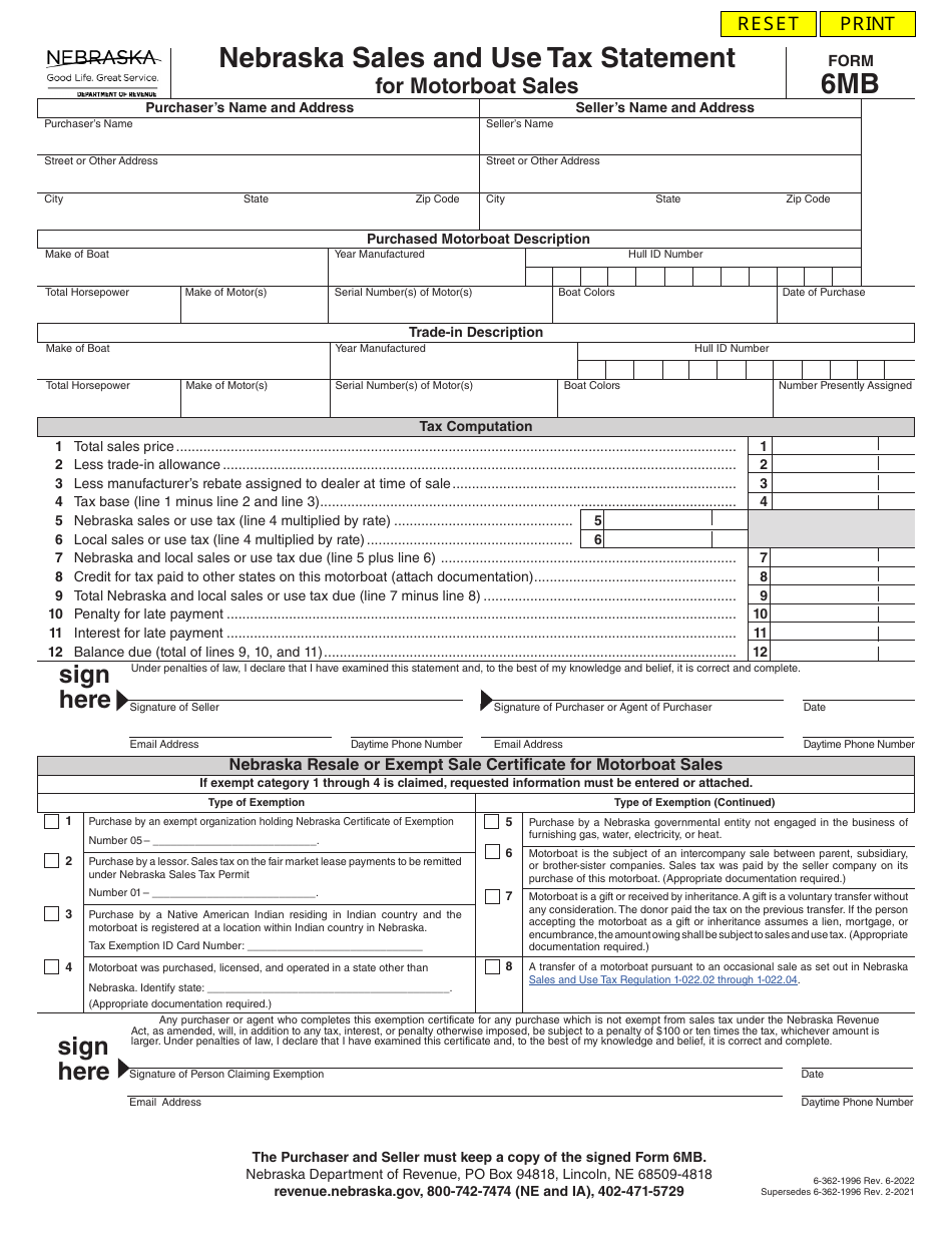 Form 6MB Download Fillable PDF Or Fill Online Nebraska Sales And Use ...