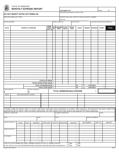 Form MO300-1189 Monthly Expense Report - Missouri