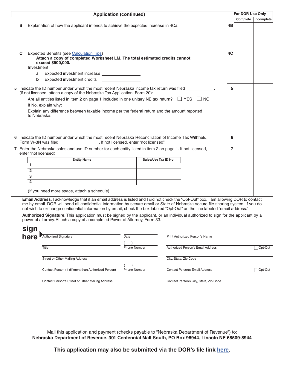 Form LM Nebraska Advantage Rural Development Act Application for Livestock Modernization Projects - Nebraska, Page 2