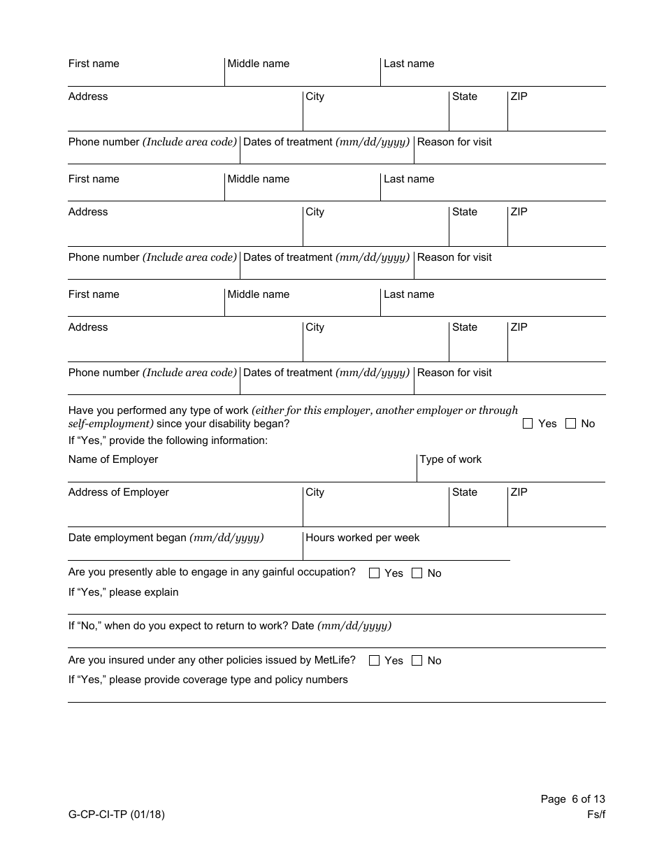 Form G-CP-CI-TP Group Life Insurance Statement of Review - Metlife - West Virginia, Page 6