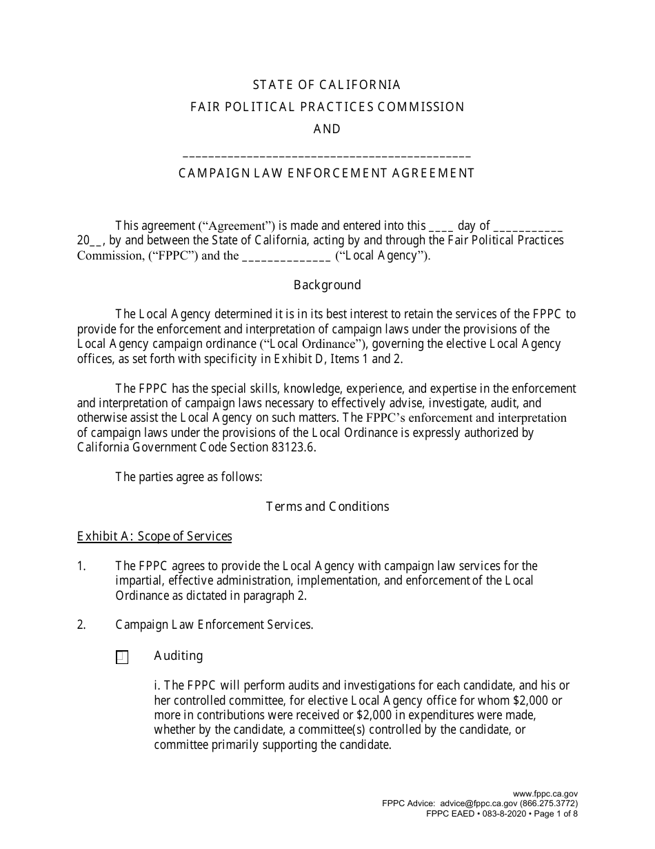 Campaign Law Enforcement Agreement - California, Page 1