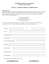 Document preview: Digital Audio Recording Cd Order Form - County of Sonoma, California
