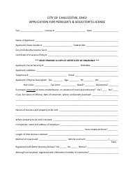 Document preview: Application for Peddler's & Solicitor's License - City of Chillicothe, Ohio