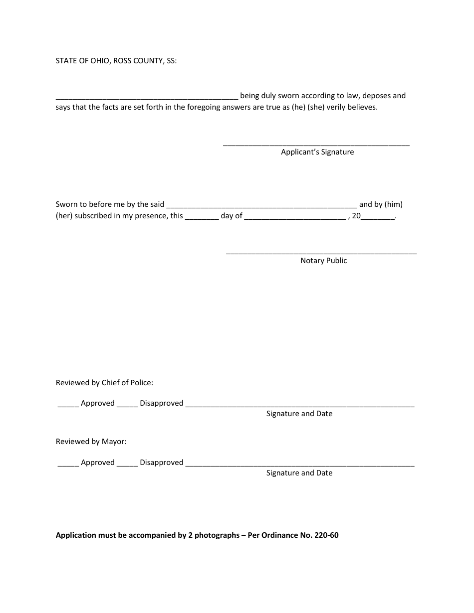 Application for Peddlers  Solicitors License - City of Chillicothe, Ohio, Page 2