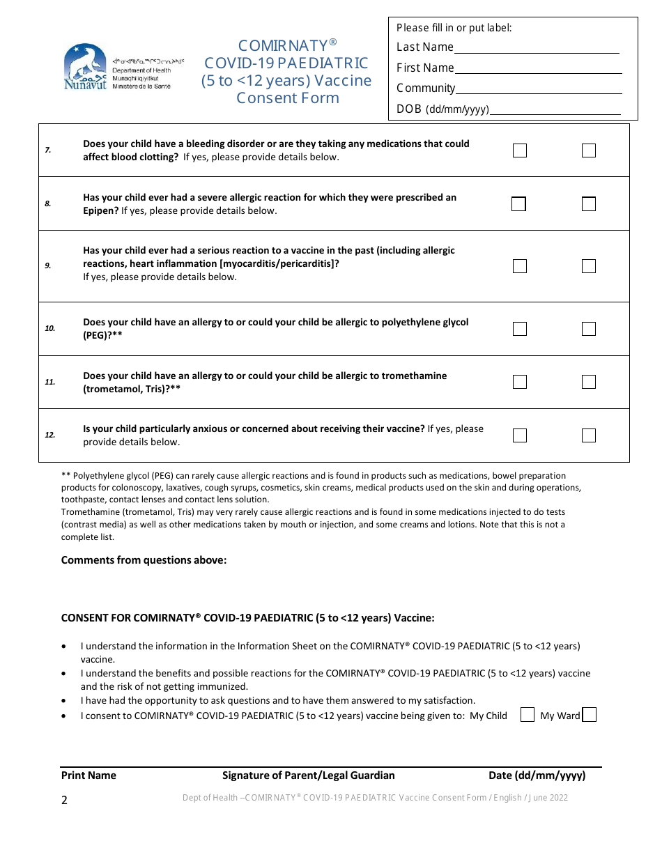 Nunavut Canada Comirnaty Covid-19 Paediatric (5 to 12 Years) Vaccine ...