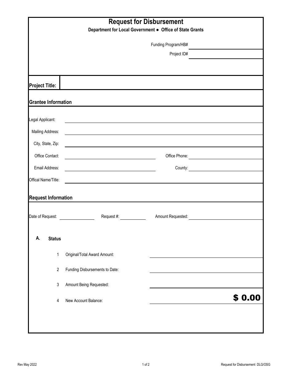 Request for Disbursement - Kentucky, Page 1