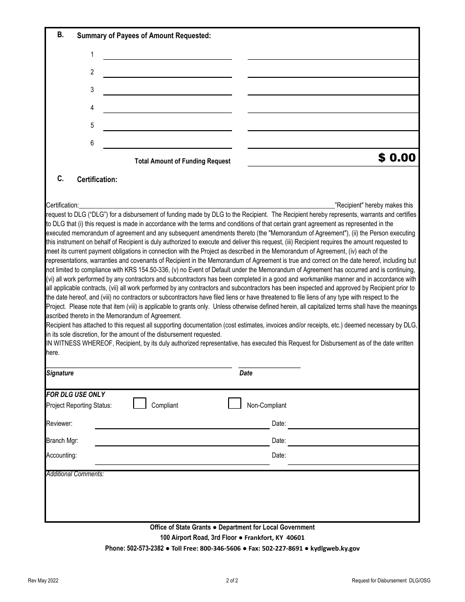 Request for Disbursement - Kentucky, Page 2