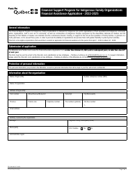 Form FO-0271A &quot;Financial Assistance Application - Financial Support Program for Indigenous Family Organizations&quot; - Quebec, Canada, 2025