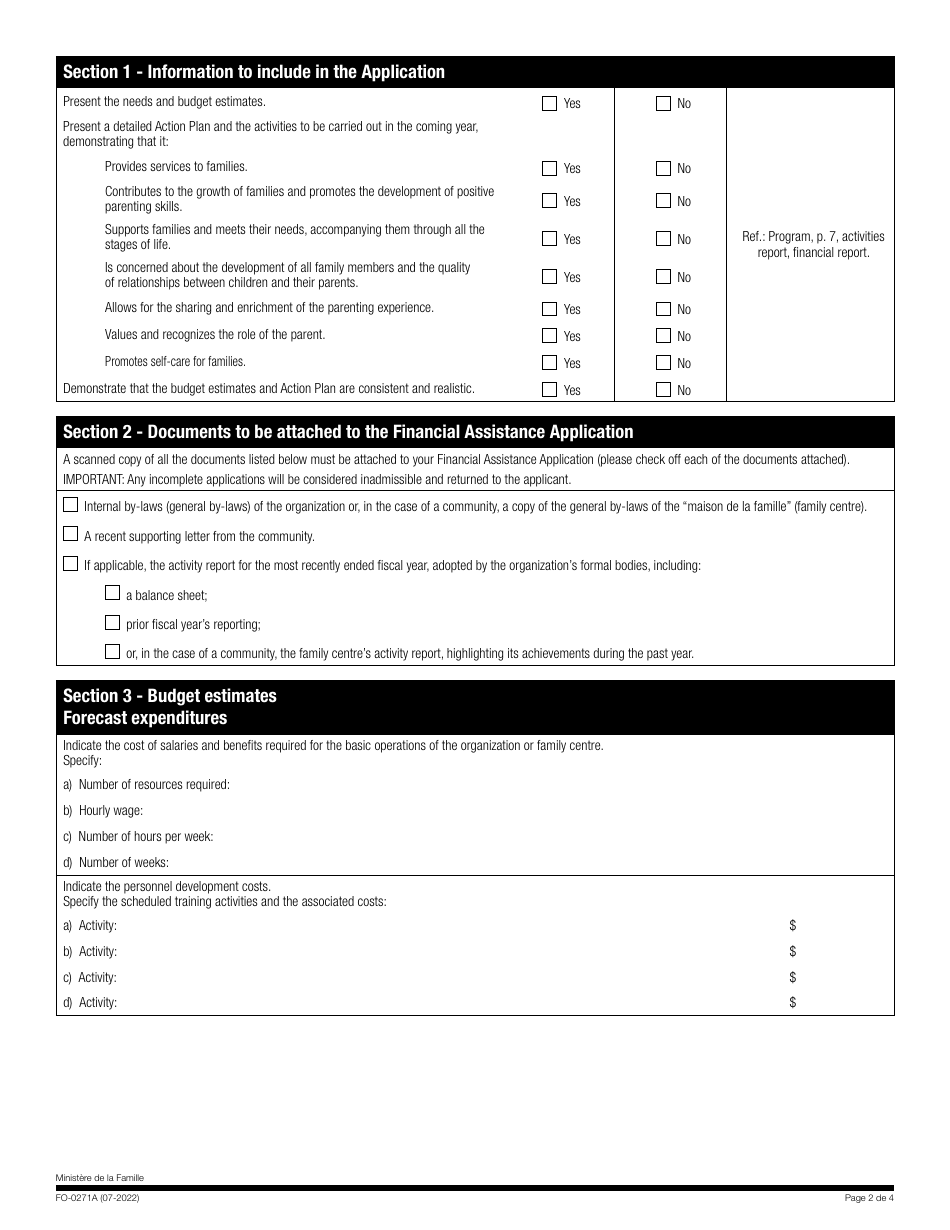 Form FO-0271A Financial Assistance Application - Financial Support Program for Indigenous Family Organizations - Quebec, Canada, Page 2