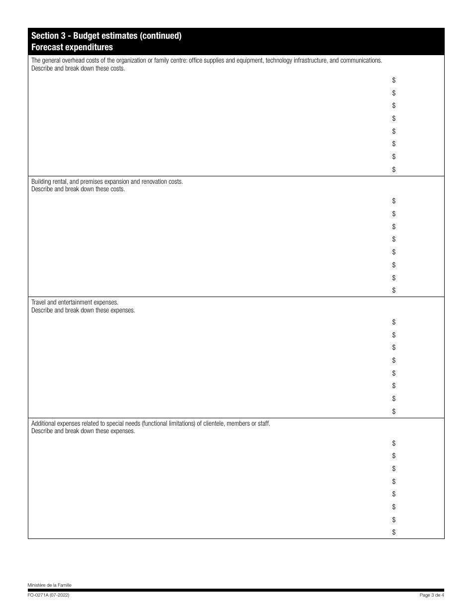 Form FO-0271A Financial Assistance Application - Financial Support Program for Indigenous Family Organizations - Quebec, Canada, Page 3