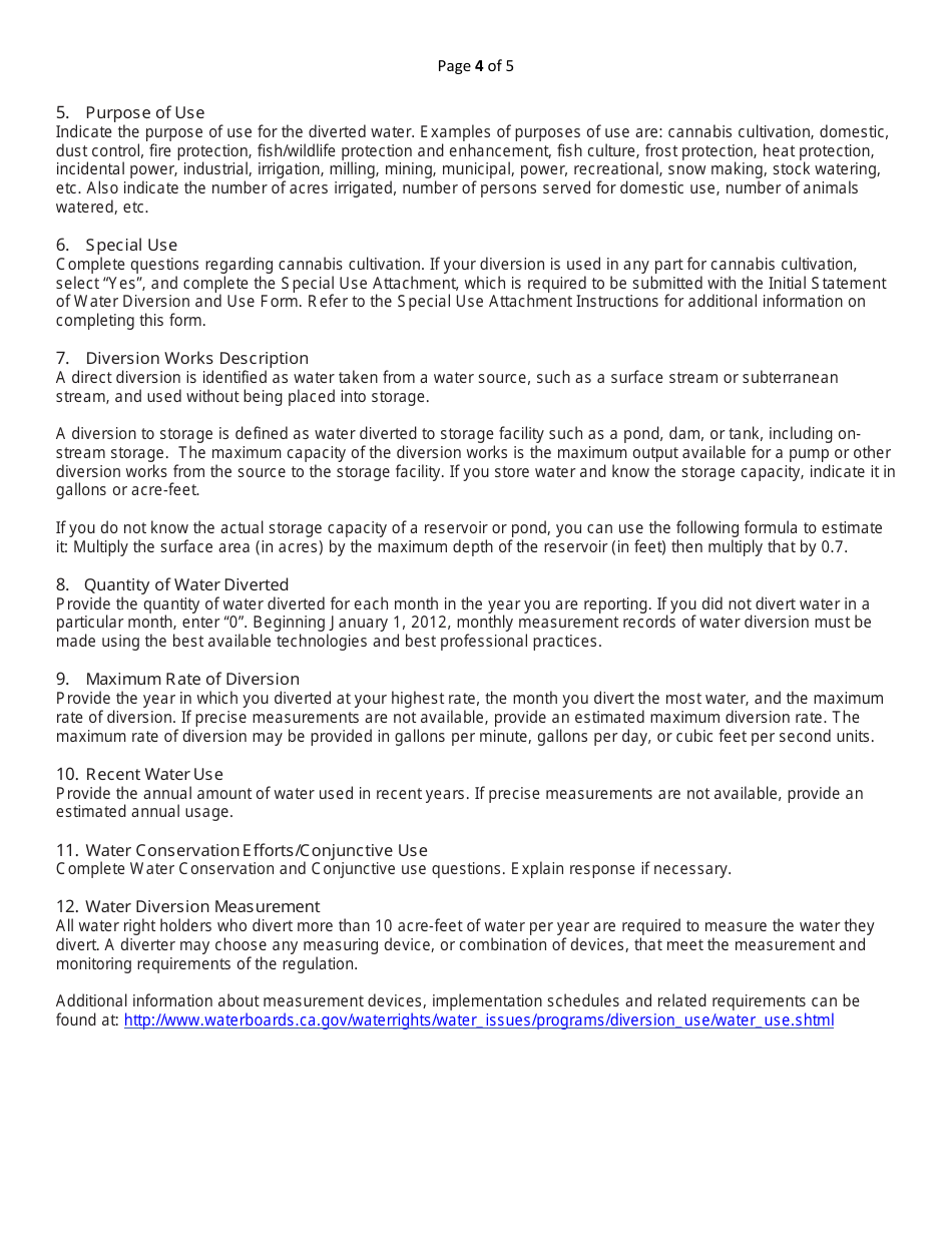 Initial Statement of Water Diversion and Use - California, Page 10