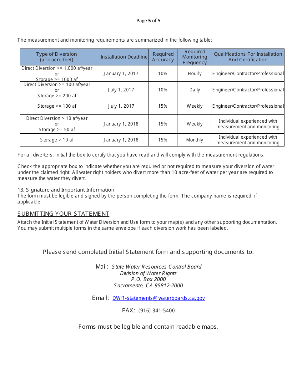 Initial Statement of Water Diversion and Use - California, Page 11