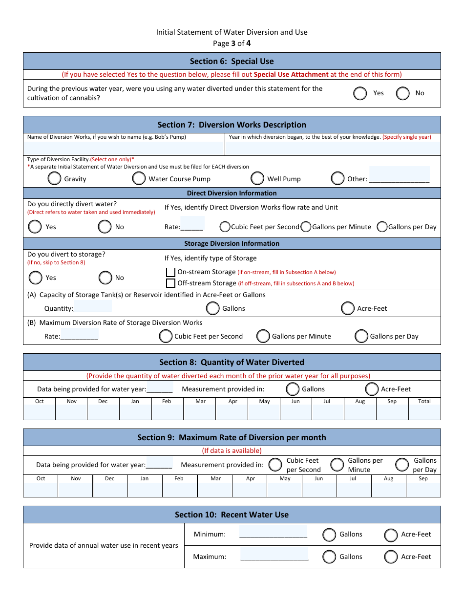 Initial Statement of Water Diversion and Use - California, Page 3