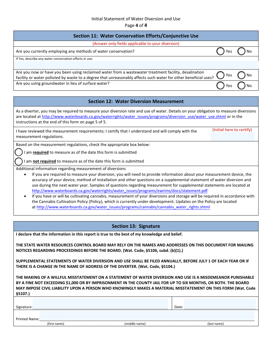 Initial Statement of Water Diversion and Use - California, Page 4