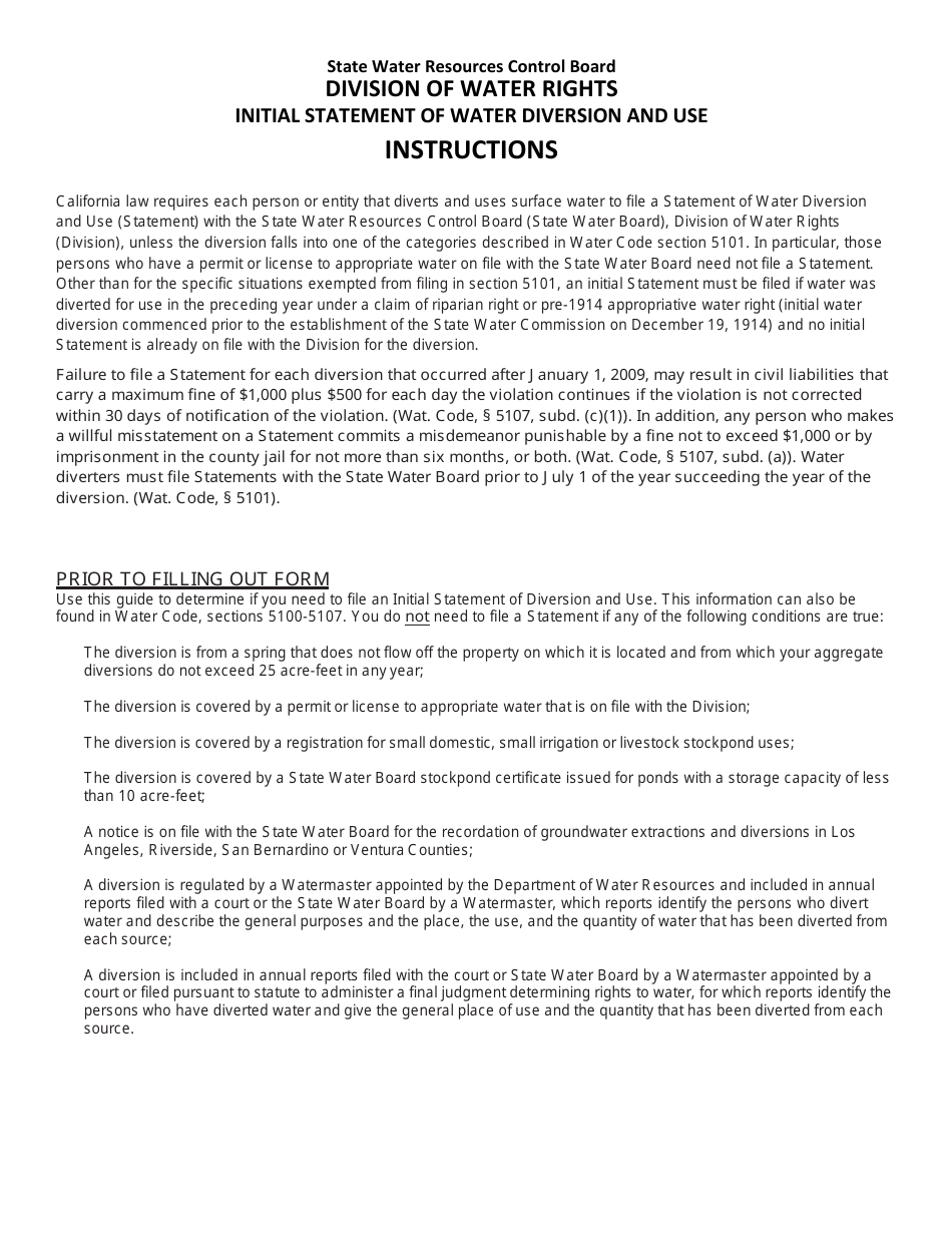 Initial Statement of Water Diversion and Use - California, Page 7
