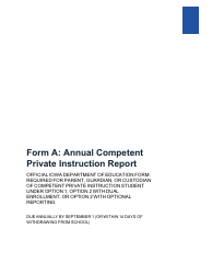 Form A Annual Competent Private Instruction Report - Iowa