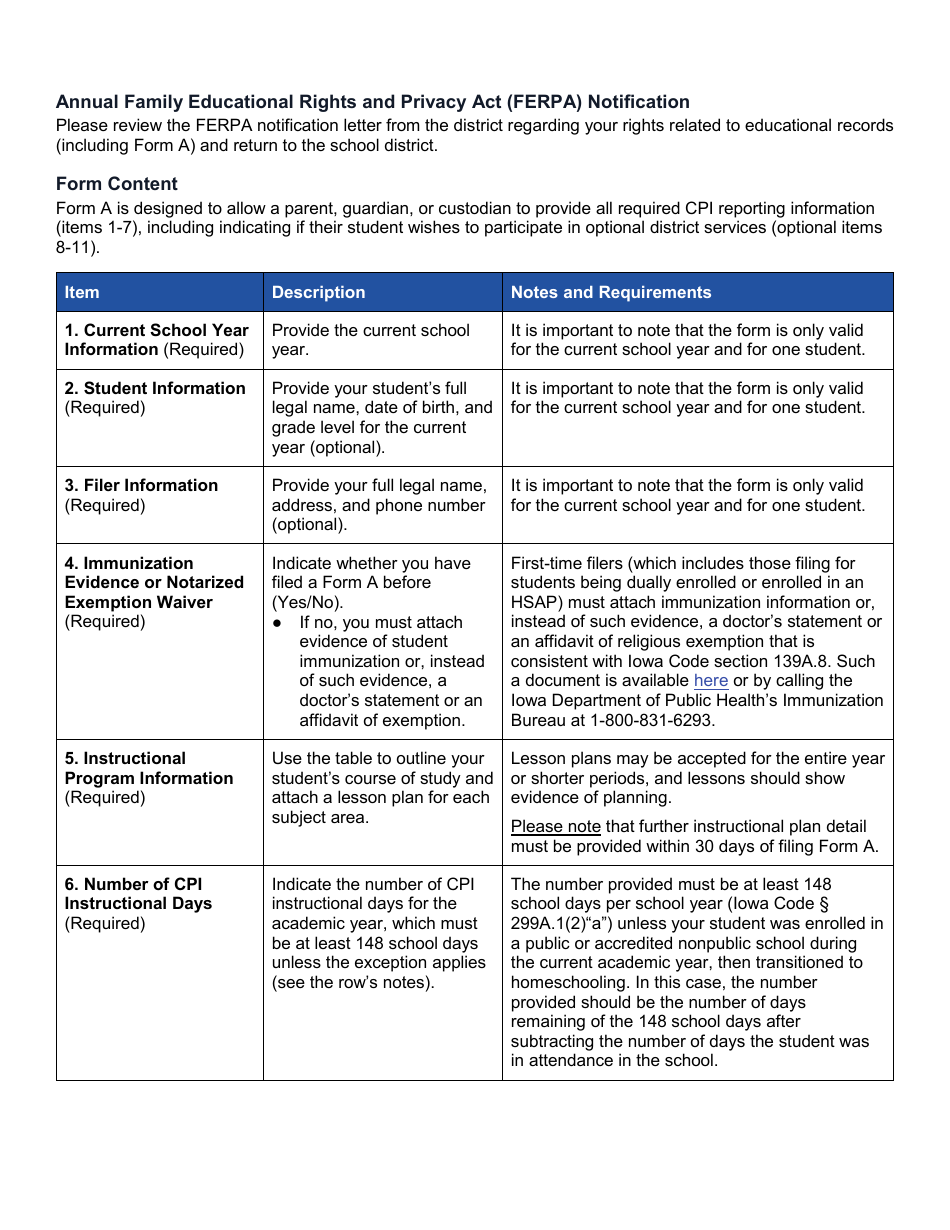 Form A Annual Competent Private Instruction Report - Iowa, Page 3