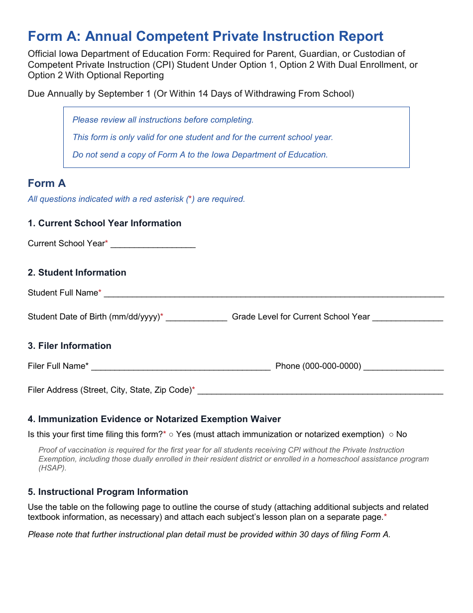 Form A - Fill Out, Sign Online and Download Printable PDF, Iowa ...