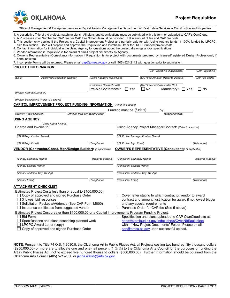 cap-form-m701-download-fillable-pdf-or-fill-online-project-requisition