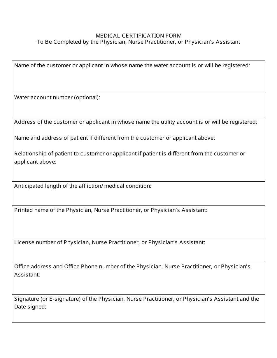 Medical Certification Form - City of Philadelphia, Pennsylvania, Page 1