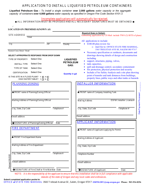 Application to Install Liquefied Petroleum Containers - Oregon Download Pdf