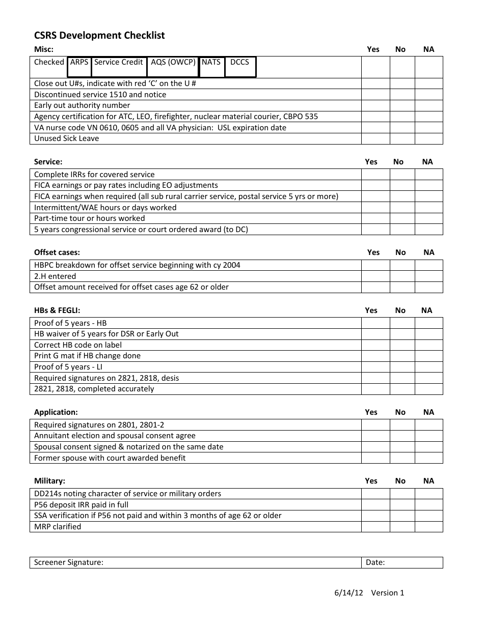Attachment A Csrs and Fers Development Checklist and Log, Page 3